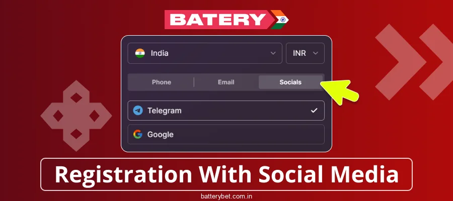 Registration method via social networks in Batery Bet India